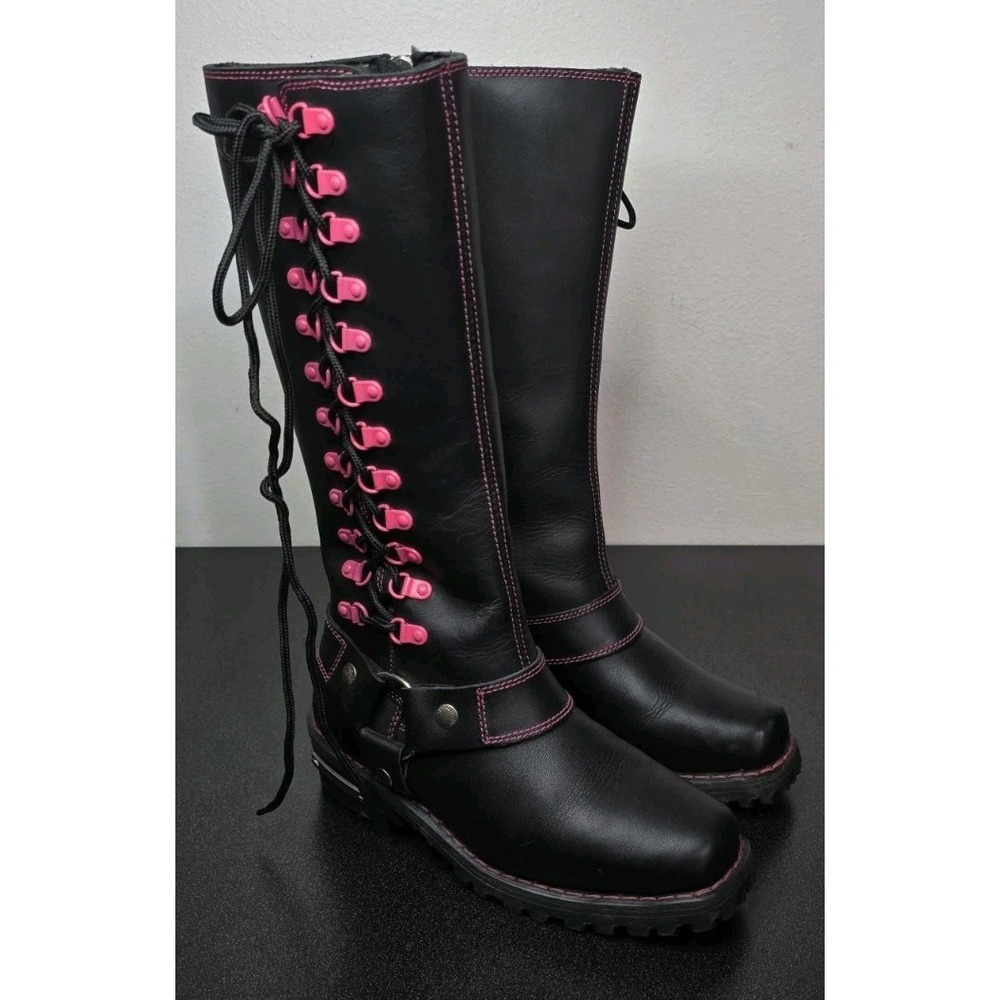 New Milwaukee Leather Women‎ 5.5. Pink 14" Lace Up Harness Motorcycle Ride Boots